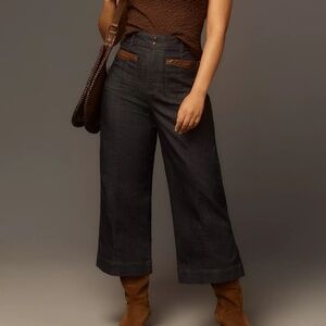 Anthropolgie Maeve Contrast Stitch High Rise Crop Wide-Leg Jeans